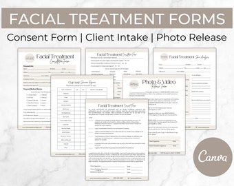 Formulaires d’admission et de consentement des clients du visage, modèles commerciaux d’esthéticienne, formulaire d’admission aux soins de la peau, traitement du visage modifiable, formulaires de salon Canva