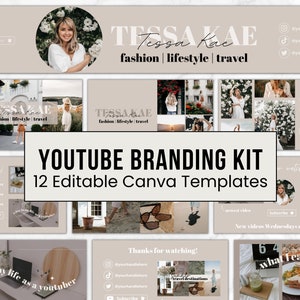 Kit di branding Youtube, miniature Youtube modificabili, banner Youtube, kit canali Youtube, pacchetto modelli Canva Youtube, introduzioni e outro