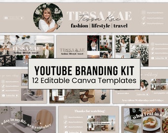Youtube Branding Kit, Editable Youtube Thumbnails, Youtube Banners, Youtube Channel Kit, Youtube Canva Template Bundle, Intros & Outros