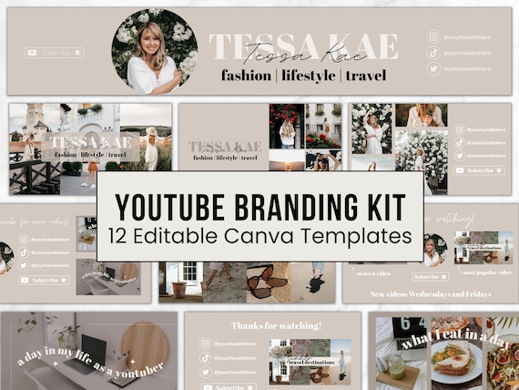 Youtube Branding Kit, Editable Youtube Thumbnails, Youtube Banners, Youtube Channel Kit, Youtube Canva Template Bundle, Intros & Outros