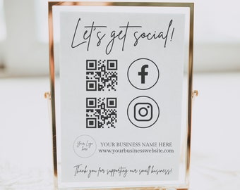 Social Media Sign Template, QR Code Sign, Editable Small Business Sign Printable, Instagram Facebook Follow Us Sign, Follow Us on Social