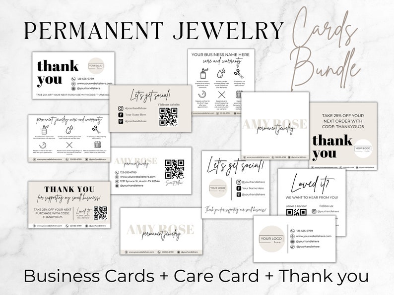 Permanent Jewelry Business Cards Permanent Jewelry Care Card Etsy