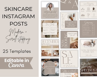 Esthetician Instagram Post Templates, Boho Instagram Templates for Skincare, Editable Esthetician Template Bundle, Spa Social Media Branding