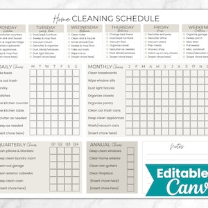 Alles-in-één schoonmaakschema, checklist voor schoonmaakplanner, karwei voor volwassenen, ADHD-schoonmaak, wekelijks, maandelijks, huishoudelijke planner afdrukbaar