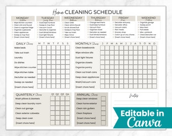 All-in-One Cleaning Schedule, Cleaning Planner Checklist, Adult Chore Chart, ADHD Cleaning, Weekly, Monthly, Household Planner Printable