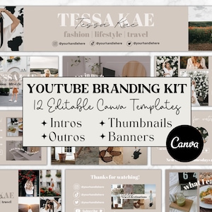 Youtube Branding Kit, Youtube Banners, Editable Youtube Thumbnails, Youtube Channel Kit, Youtube Canva Template Bundle, Intros & Outros