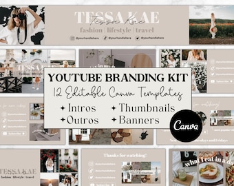 Youtube Branding Kit, Youtube Banners, Editable Youtube Thumbnails, Youtube Channel Kit, Youtube Canva Template Bundle, Intros & Outros