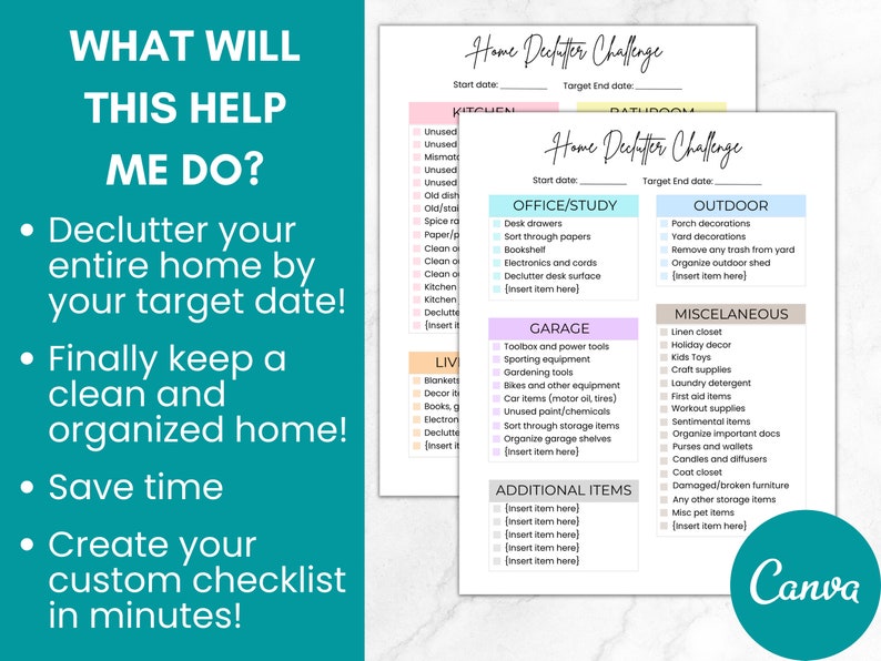 Declutter Checklist Template, Editable Cleaning Schedule, Declutter Challenge, Decluttering Planner Printable, Home Cleaning Checklist image 4