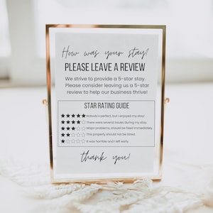 Airbnb recensie tekensjabloon, bewerkbaar Laat een recensie achter, Airbnb beoordelingsbeoordelingsverzoek, Airbnb 5-sterrenbeoordelingen uitleg, vakantiewoningenteken