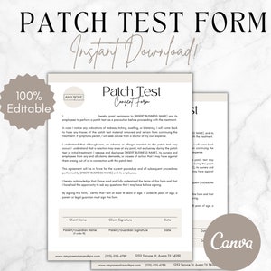 Patch Test Form Template, Editable Esthetician Forms, Lash Tech Forms Template. Beauty Salon Consent Forms, Esthetician Business,
