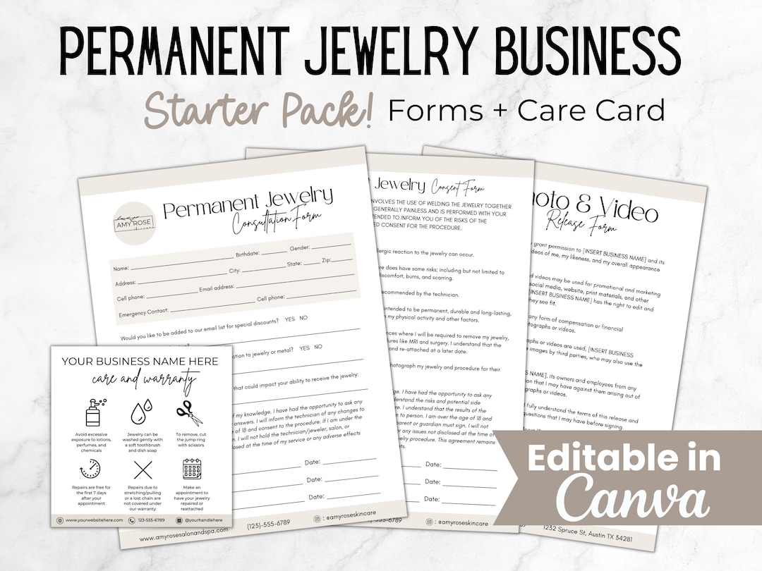 Permanent Jewelry Business Starter Kit, Permanent Jewelry Consent Forms