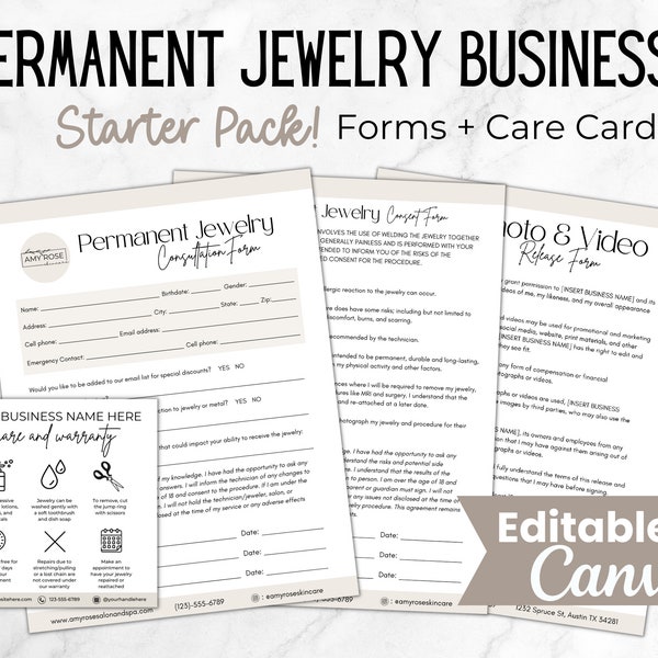 Permanent Jewelry Business Starter Kit, Permanent Jewelry Consent Forms, Permanent Jewelry Warranty Care Card, Permanent Jewelry Tools