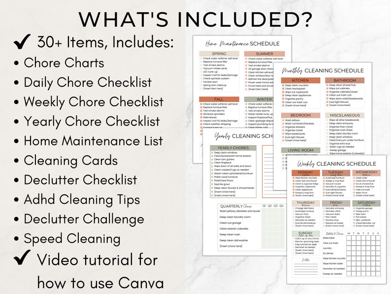 Editable ADHD Cleaning Checklist Bundle, ADHD Cleaning Planner, ADHD Chore Chart, Deep Cleaning Cards, Cleaning Schedule, Family Chore Chart image 2