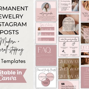 Editable Permanent Jewelry Instagram Posts Templates, Permanent Jewelry Social Media Templates, Permanent Jewelry Business Supplies