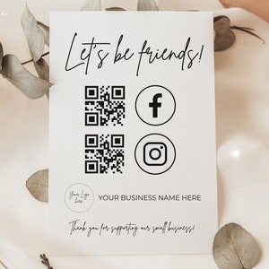 Social Media Sign Template, QR Code Sign, Editable Small Business Sign Printable, Instagram Facebook Follow Us Sign, Leave us a Review Sign