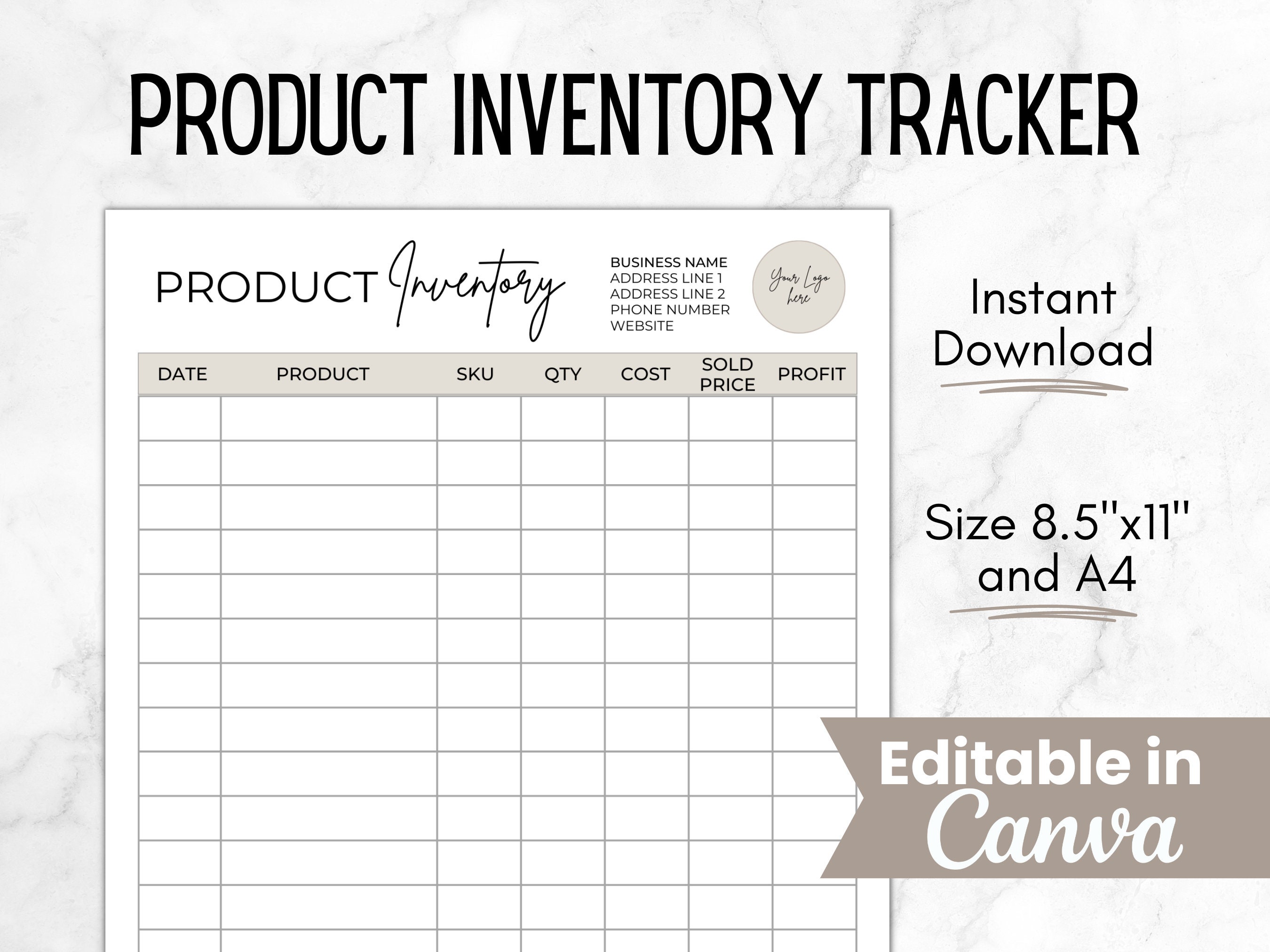 Consignment Store Inventory Tracker Printable and Fillable PDF 