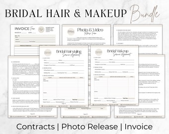 Contrat d'artiste de maquillage de mariée, contrat de coiffure de mariée, formulaires de coiffure et de maquillage de mariage, modèle d'accord de service de coiffure de fête de mariée