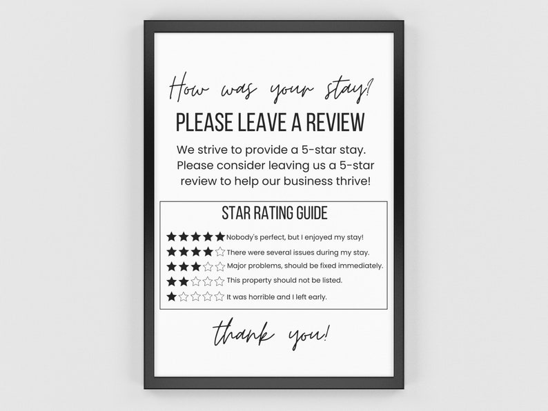 Airbnb Review Sign Template Editable Leave a Review Airbnb Etsy
