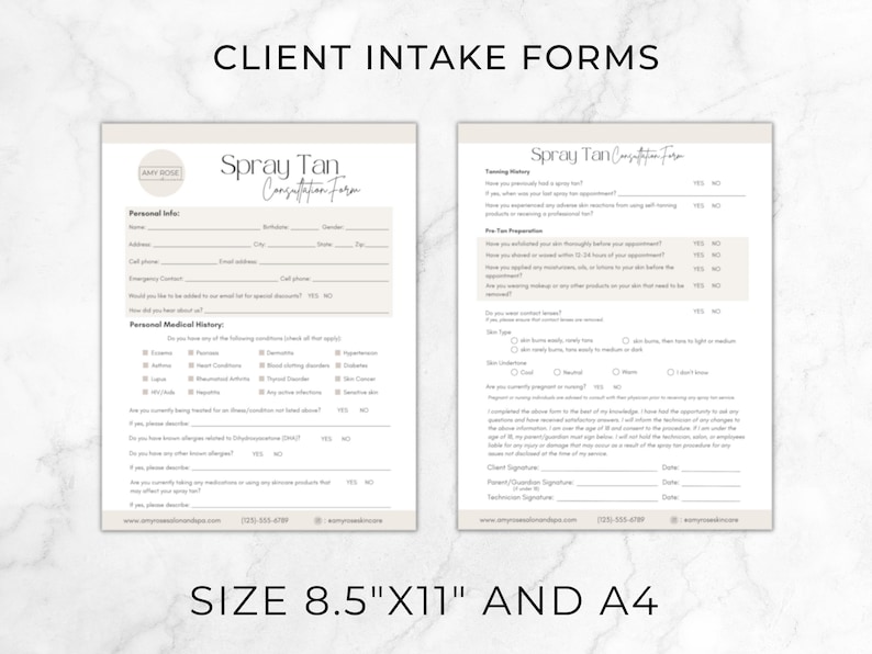 Editable Spray Tan Forms, Spray Tanning Business, Client Intake and Consent Form, Sunless Tanning Spa Consultation Form, Printable Canva pdf image 3