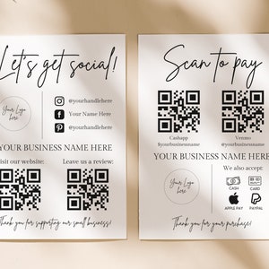 Business Sign Templates Bundle, Social Media Sign Printable, Custom QR Code Sign, Instagram Facebook Follow Us Sign, Leave us a Review Sign