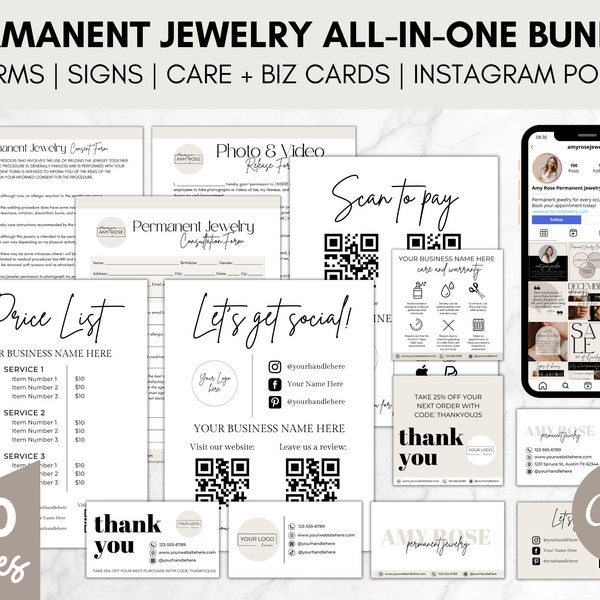 Permanent Jewelry Business Starter Kit, Permanent Jewelry Consent Forms and Waiver, Permanent Jewelry Care and Business Cards, Jewelry Tools