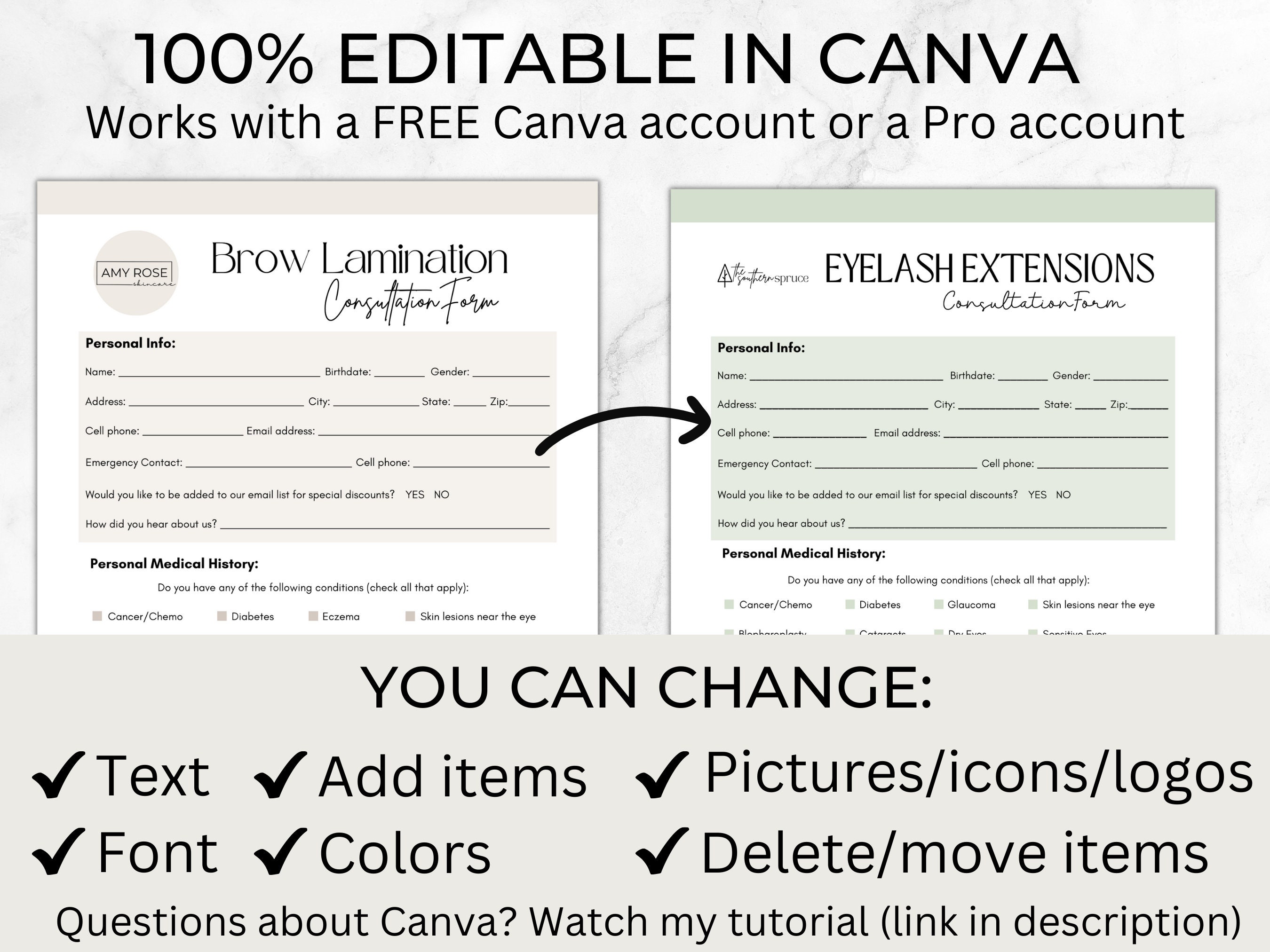 Brow Lamination Consent Forms, Cards, and Signs Bundle, Esthetician ...