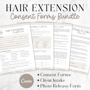 Editable Hair Extension Form Templates, Hair Salon Canva Templates, Hair Client Intake Forms, Hair Extensions Agreement, Printable Template