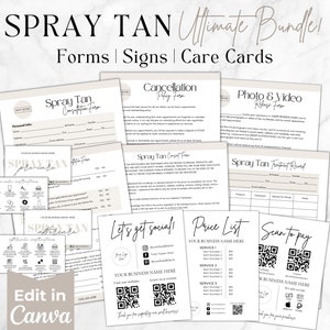 Spray Tan Forms, Spray Tanning Business Templates Bundle, Editable Spray Tan Client Consultation and Consent Forms, Esthetician Forms, Canva