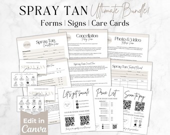 Spray Tan Forms, Spray Tanning Business Templates Bundle, Editable Spray Tan Client Consultation and Consent Forms, Esthetician Forms, Canva