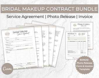 Bridal Makeup Artist Contract Bundle, Freelance MUA Forms Template, Makeup Service Form, Bridal Makeup Contract, Editable Canva Template