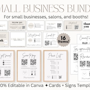 Small Business Signs Bundle, Social Media QR Code Sign, Scan to Pay Sign, Business Thank You Cards, Price List Sign, Editable Salon Signs