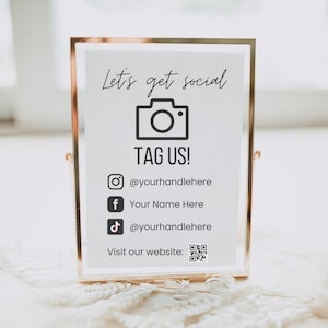 Airbnb Social Media Sign Template, Airbnb Host Signs, QR Code Sign, Vacation Rental Sign, Social Media Small Business Sign, Lets Get Social