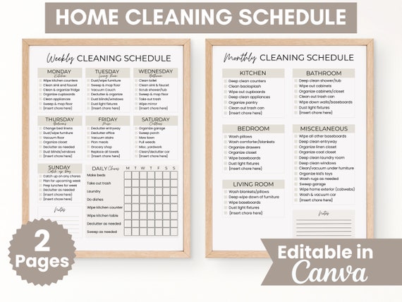 Editable Cleaning Schedule Checklist, Adult Chore Chart, ADHD Cleaning Checklist Template, Zone Cleaning, Weekly Household Chores Checklist