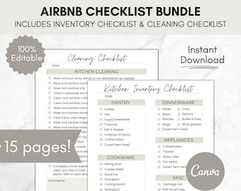 Airbnb Checklist Template Bundle, Editable Airbnb Inventory Checklist and Cleaning Checklist Templates, Airbnb Host Essentials Download
