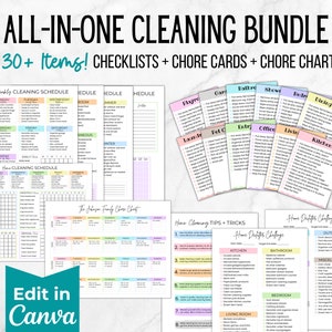 Cleaning Checklist Bundle, Editable Household Cleaning Schedule, Adhd Cleaning Bundle, Adult Chore Chart, Family Home Cleaning Templates