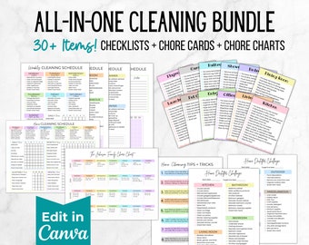 Cleaning Checklist Bundle, Editable Household Cleaning Schedule, Adhd Cleaning Bundle, Adult Chore Chart, Family Home Cleaning Templates