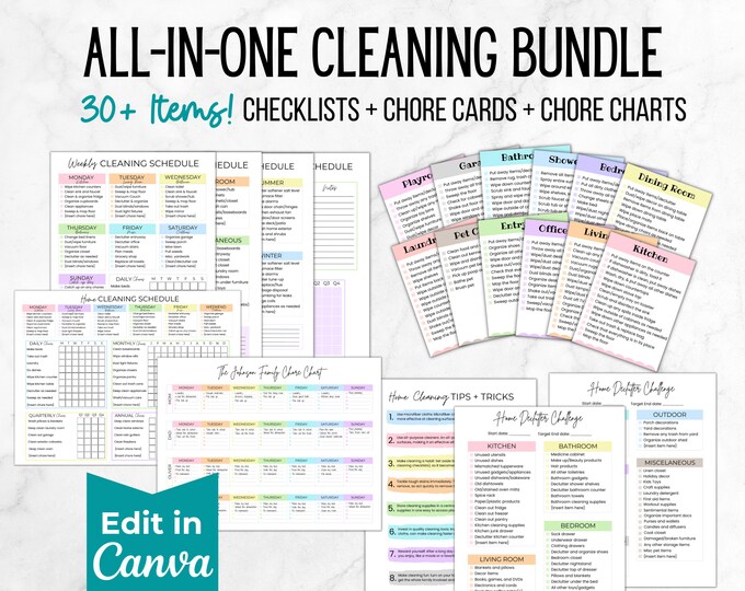 Editable ADHD Cleaning Checklist Bundle, ADHD Cleaning Planner, ADHD ...