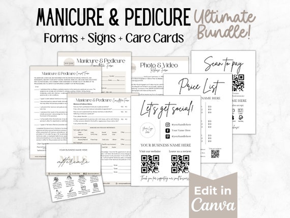 Nail Tech Forms Bundle, Editable Nail Business Consent Forms, Manicure and Pedicure Client Intake Forms, Nail Salon Consultation Form, Canva