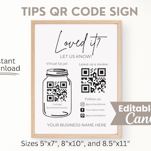 QR Code Sign Template, Virtual Tip Jar, Editable Small Business Sign, Printable Social Media Sign, Tips Canva Sign, Feeling Tipsy