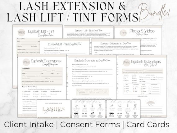 Lash Consent Forms Bundle, Eyelash Extensions and Lash Lift Client Intake Forms, Lash Waiver, Editable Lash Business Templates, Esthetician