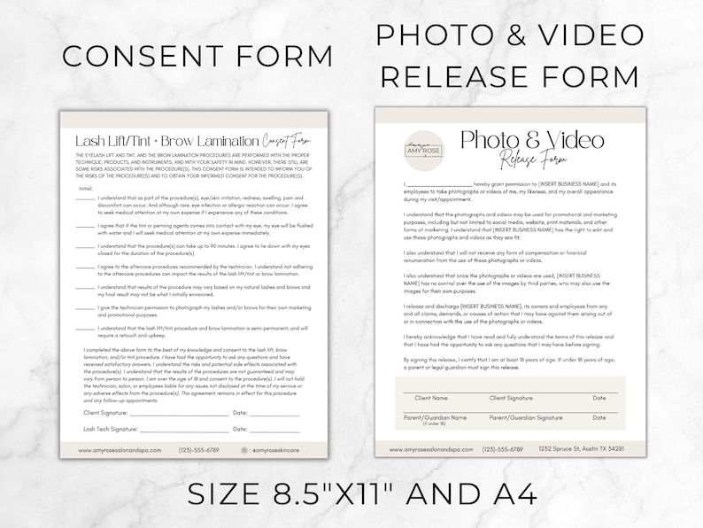 Editable Lash Lift and Brow Lamination Templates, Printable Esthetician Forms, Lash Intake and Consent Form, Beauty Salon Canva Templates image 3