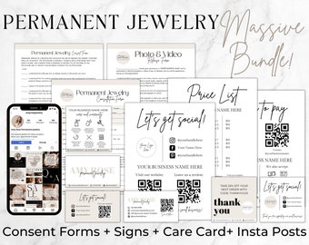 Permanent Jewelry Business Bundle, Permanent Jewelry Consent Forms, Permanent Jewelry Instagram Post Templates, Permanent Jewelry Tools