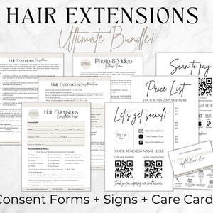 Hair Extension Consent Forms Bundle, Hair Salon Forms, Hair Extension Business, Hair Extension Waiver and Client Intake Form, Editable Canva
