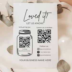 QR Code Sign, Virtual Tip Jar, Editable Tips Sign Template, Social Media Sign, Salon Sign, Leave us a Review Sign, Small Business Sign