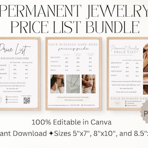 Permanent Jewelry Price List Display Bundle, Permanent Jewelry Flyer, Permanent Jewelry Pricing Sign with QR Code, Permanent Jewelry Kit