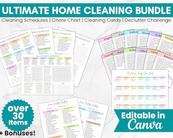 Cleaning Checklist Bundle, Editable Household Cleaning Schedule, Adult Chore Chart, Adhd Cleaning Bundle, Family Cleaning Planner Template
