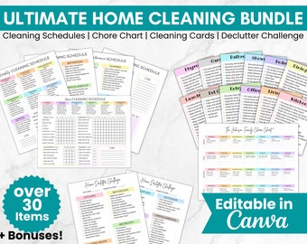 Cleaning Checklist Bundle, Editable Household Cleaning Schedule, Adult Chore Chart, Adhd Cleaning Bundle, Family Cleaning Planner Template