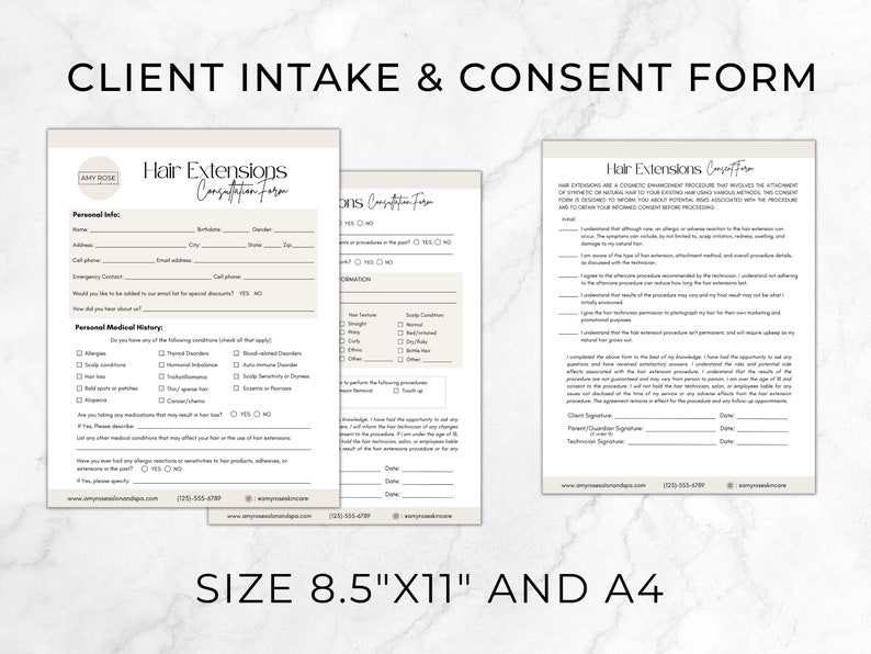 Hair Extension Consent Forms Template Hair Extension Waiver Etsy