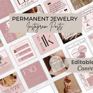 Pink Permanent Jewelry Instagram Post Templates, Permanent Jewelry Social Media, Permanent Bracelet Business Bundle, Editable Templates