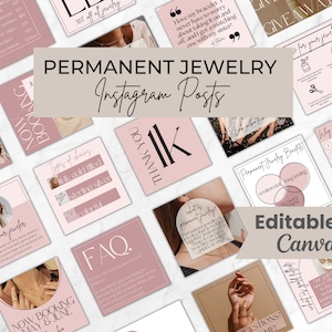 Pink Permanent Jewelry Instagram Post Templates, Permanent Jewelry Social Media, Permanent Bracelet Business Bundle, Editable Templates